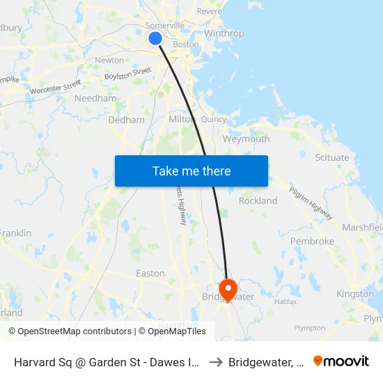 Harvard Sq @ Garden St - Dawes Island to Bridgewater, MA map