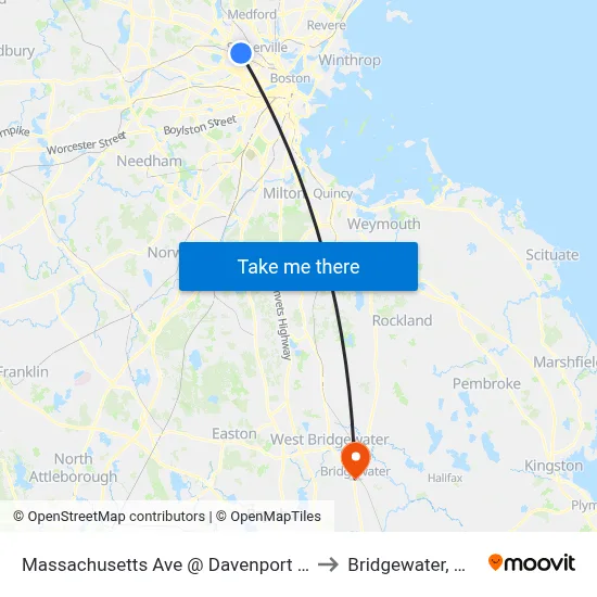 Massachusetts Ave @ Davenport St to Bridgewater, MA map