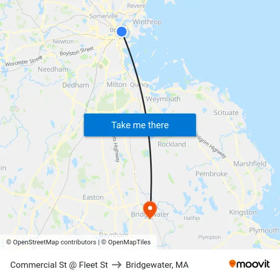 Commercial St @ Fleet St to Bridgewater, MA map