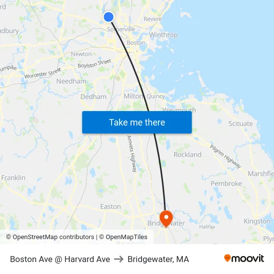Boston Ave @ Harvard Ave to Bridgewater, MA map