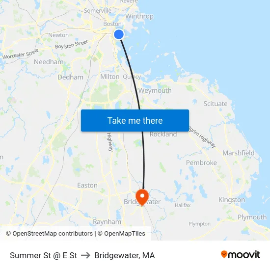 Summer St @ E St to Bridgewater, MA map