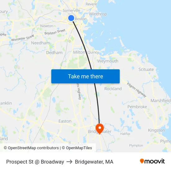Prospect St @ Broadway to Bridgewater, MA map