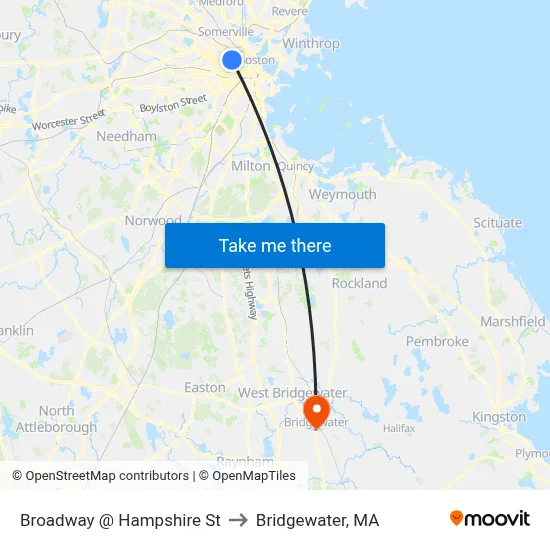 Broadway @ Hampshire St to Bridgewater, MA map