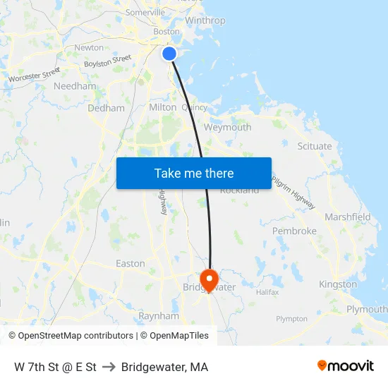 W 7th St @ E St to Bridgewater, MA map