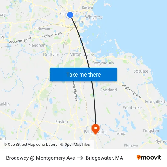 Broadway @ Montgomery Ave to Bridgewater, MA map