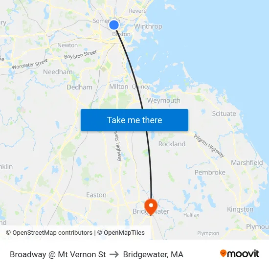 Broadway @ Mt Vernon St to Bridgewater, MA map