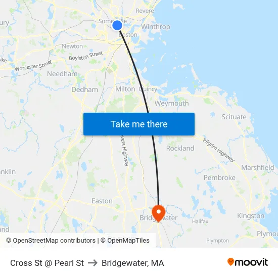 Cross St @ Pearl St to Bridgewater, MA map