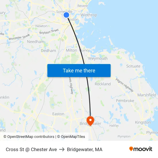 Cross St @ Chester Ave to Bridgewater, MA map