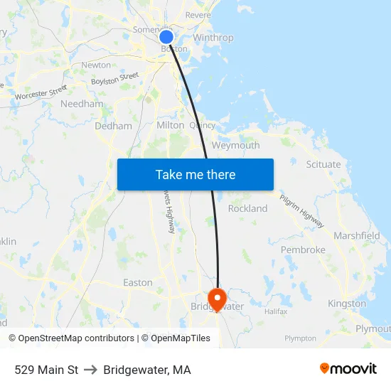 529 Main St to Bridgewater, MA map