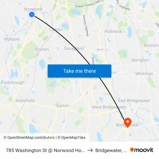 785 Washington St @ Norwood Hospital to Bridgewater, MA map