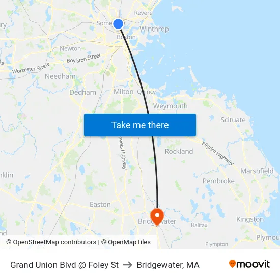 Grand Union Blvd @ Foley St to Bridgewater, MA map