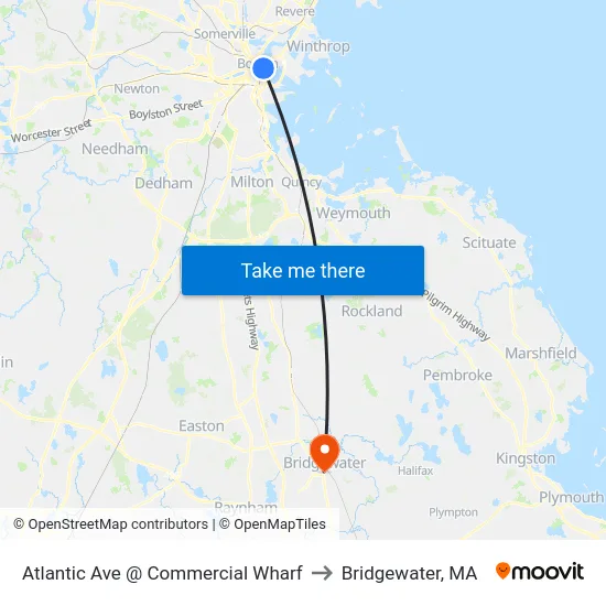 Atlantic Ave @ Commercial Wharf to Bridgewater, MA map