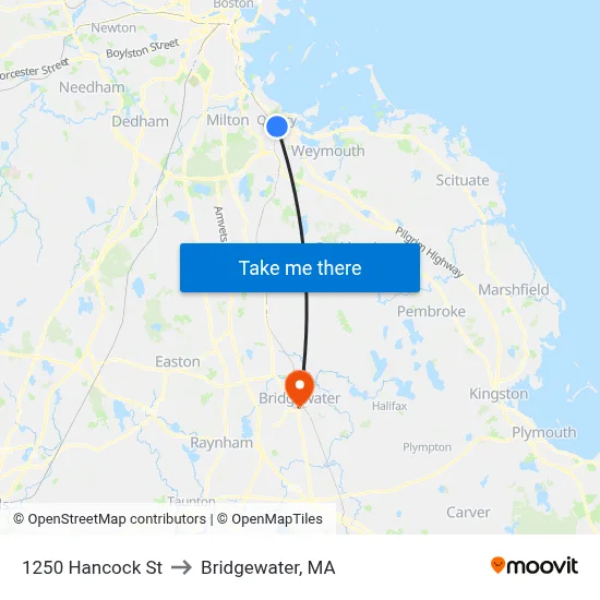 1250 Hancock St to Bridgewater, MA map