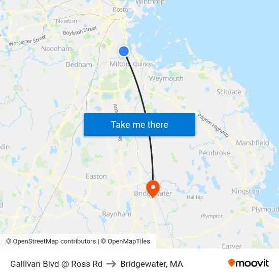 Gallivan Blvd @ Ross Rd to Bridgewater, MA map