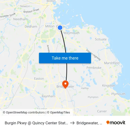 Burgin Pkwy @ Quincy Center Station to Bridgewater, MA map