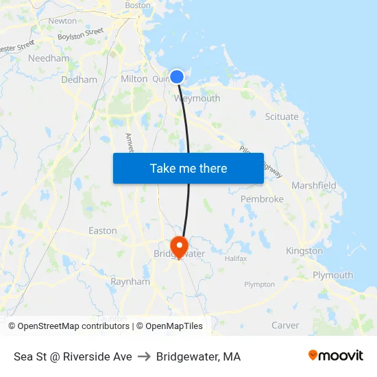 Sea St @ Riverside Ave to Bridgewater, MA map