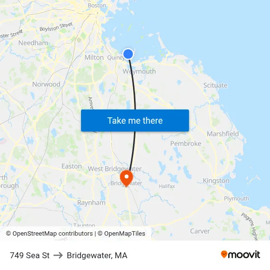 749 Sea St to Bridgewater, MA map
