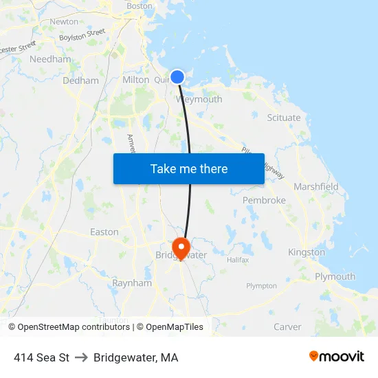 414 Sea St to Bridgewater, MA map
