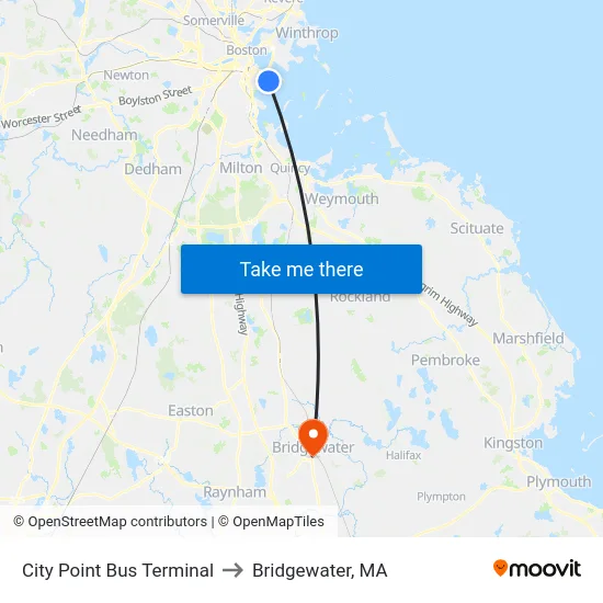 City Point Bus Terminal to Bridgewater, MA map