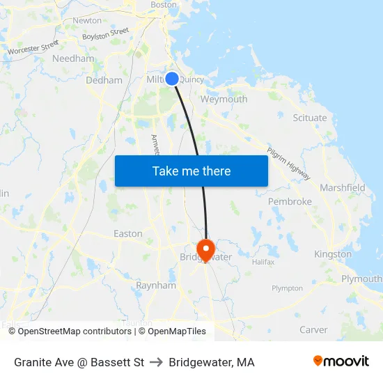 Granite Ave @ Bassett St to Bridgewater, MA map