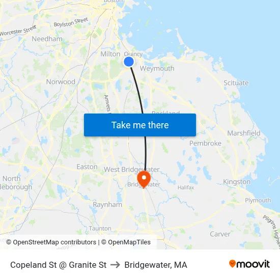 Copeland St @ Granite St to Bridgewater, MA map