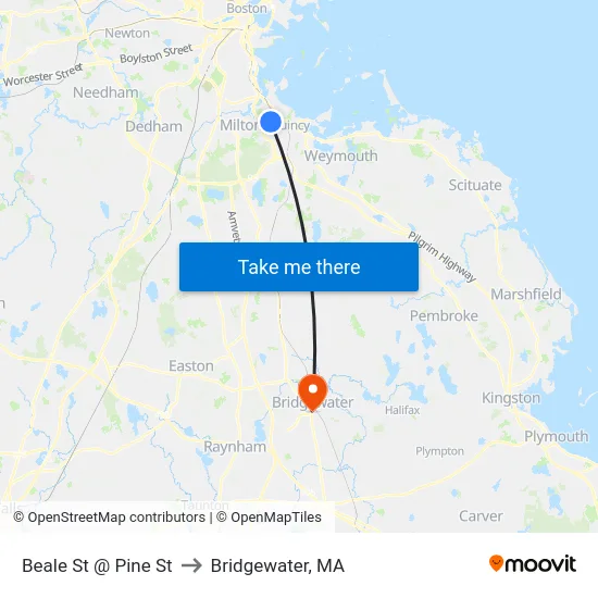 Beale St @ Pine St to Bridgewater, MA map