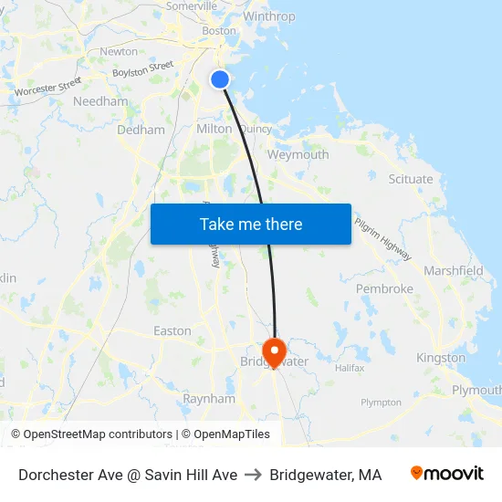 Dorchester Ave @ Savin Hill Ave to Bridgewater, MA map