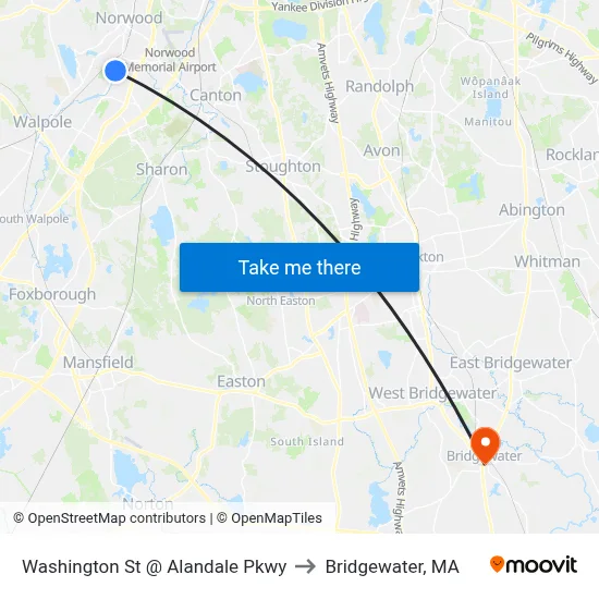Washington St @ Alandale Pkwy to Bridgewater, MA map