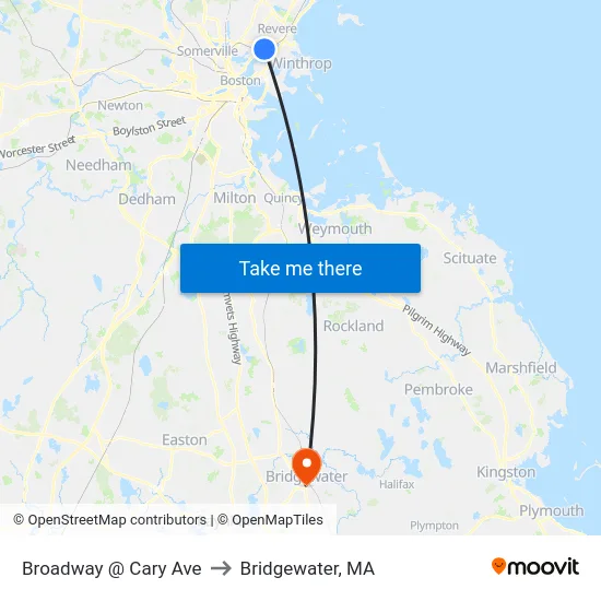 Broadway @ Cary Ave to Bridgewater, MA map