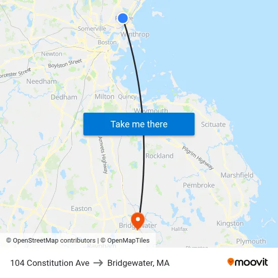 104 Constitution Ave to Bridgewater, MA map