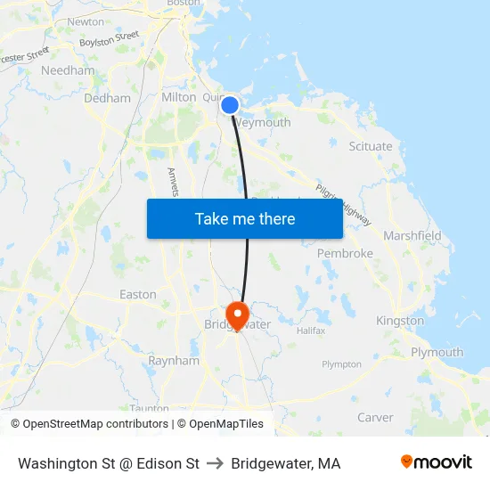 Washington St @ Edison St to Bridgewater, MA map