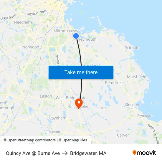 Quincy Ave @ Burns Ave to Bridgewater, MA map