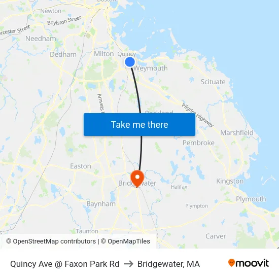 Quincy Ave @ Faxon Park Rd to Bridgewater, MA map