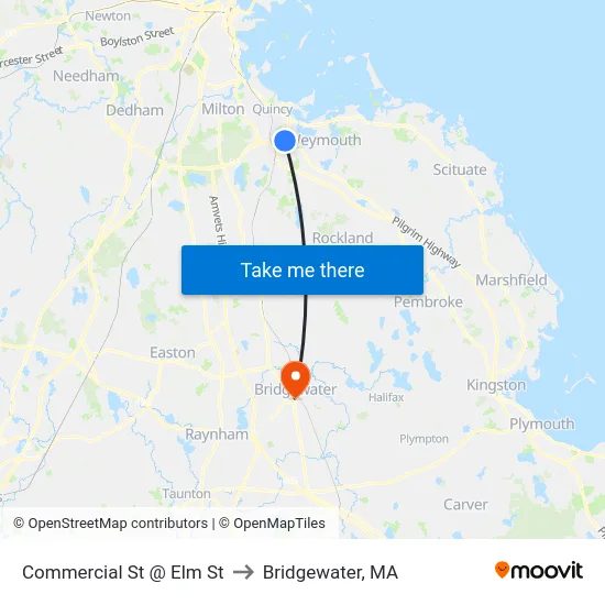Commercial St @ Elm St to Bridgewater, MA map
