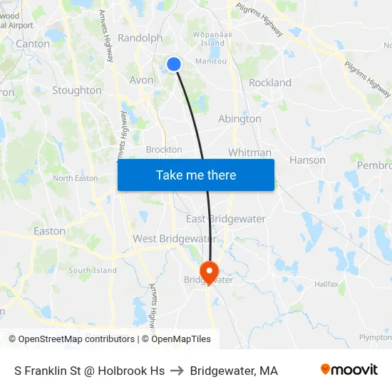 S Franklin St @ Holbrook Hs to Bridgewater, MA map