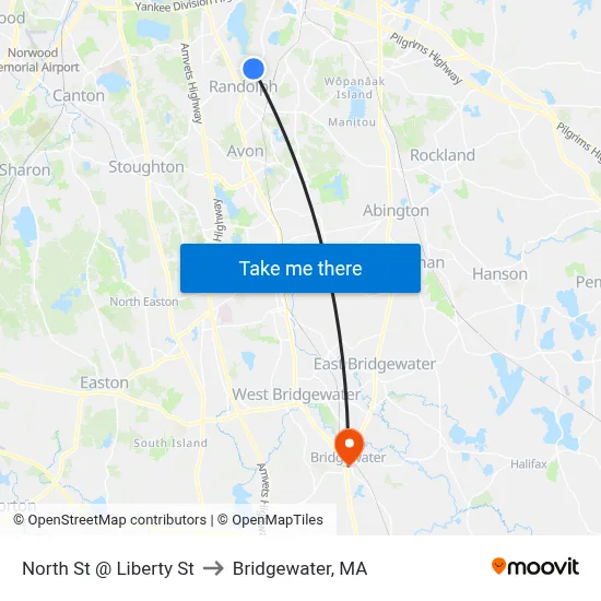North St @ Liberty St to Bridgewater, MA map