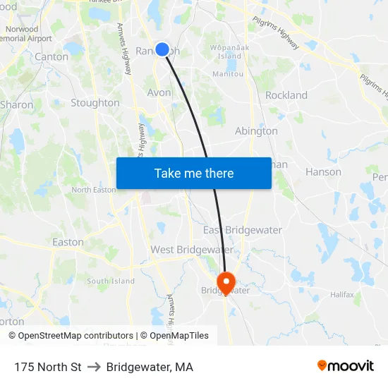 175 North St to Bridgewater, MA map