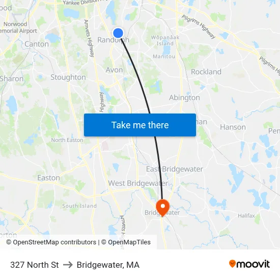 327 North St to Bridgewater, MA map
