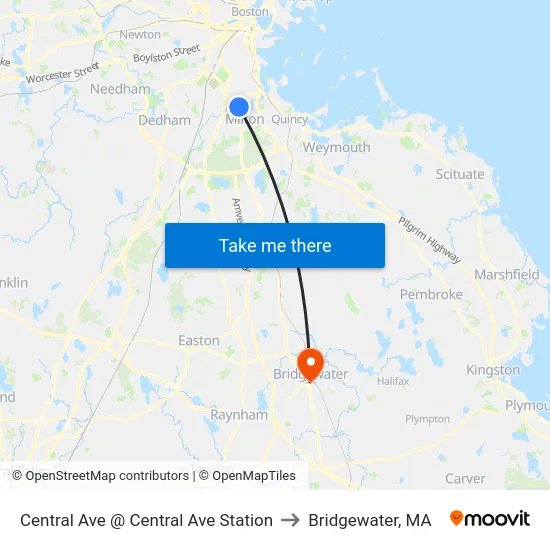 Central Ave @ Central Ave Station to Bridgewater, MA map