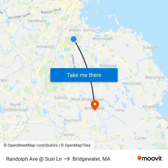 Randolph Ave @ Susi Ln to Bridgewater, MA map
