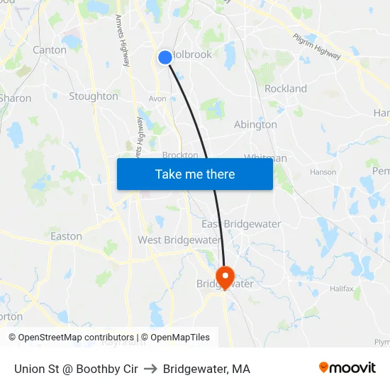 Union St @ Boothby Cir to Bridgewater, MA map
