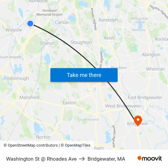 Washington St @ Rhoades Ave to Bridgewater, MA map