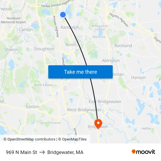 969 N Main St to Bridgewater, MA map
