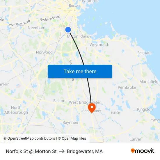 Norfolk St @ Morton St to Bridgewater, MA map