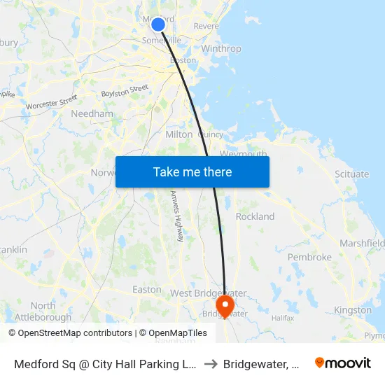 Medford Sq @ City Hall Parking Lot to Bridgewater, MA map