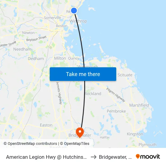 American Legion Hwy @ Hutchinson St to Bridgewater, MA map