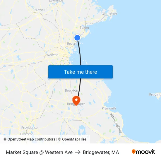 Market Square @ Western Ave to Bridgewater, MA map