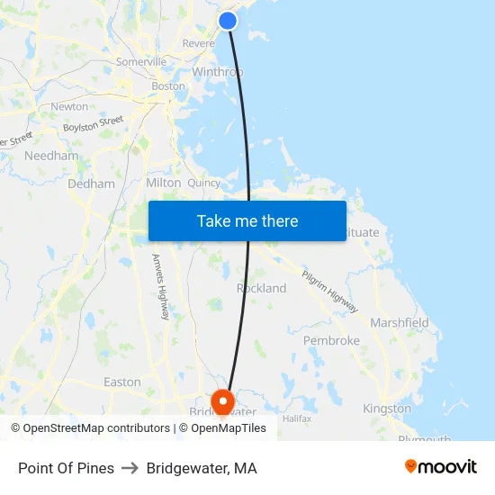 Point Of Pines to Bridgewater, MA map