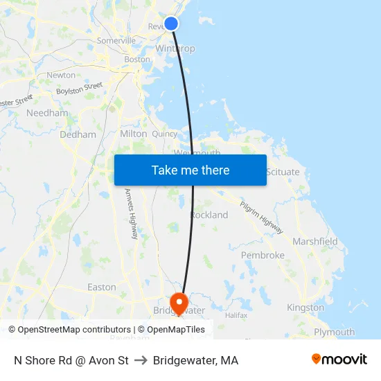 N Shore Rd @ Avon St to Bridgewater, MA map