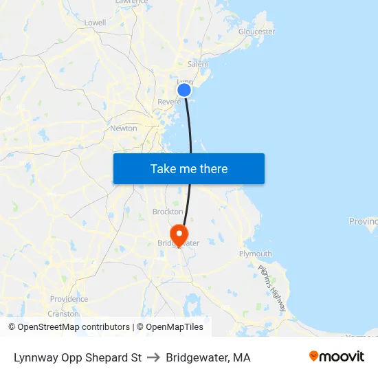 Lynnway Opp Shepard St to Bridgewater, MA map